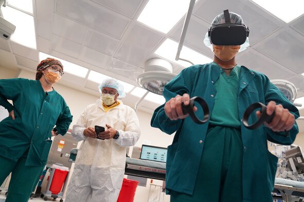 Virtual reality technology is displayed inside the Keesler Medical Center at Keesler Air Force Base, Mississippi, Oct. 5, 2021. The VR technology created safer, efficient and more consistent training for robotics technicians. (U.S. Air Force photo by Senior Airman Seth Haddix)