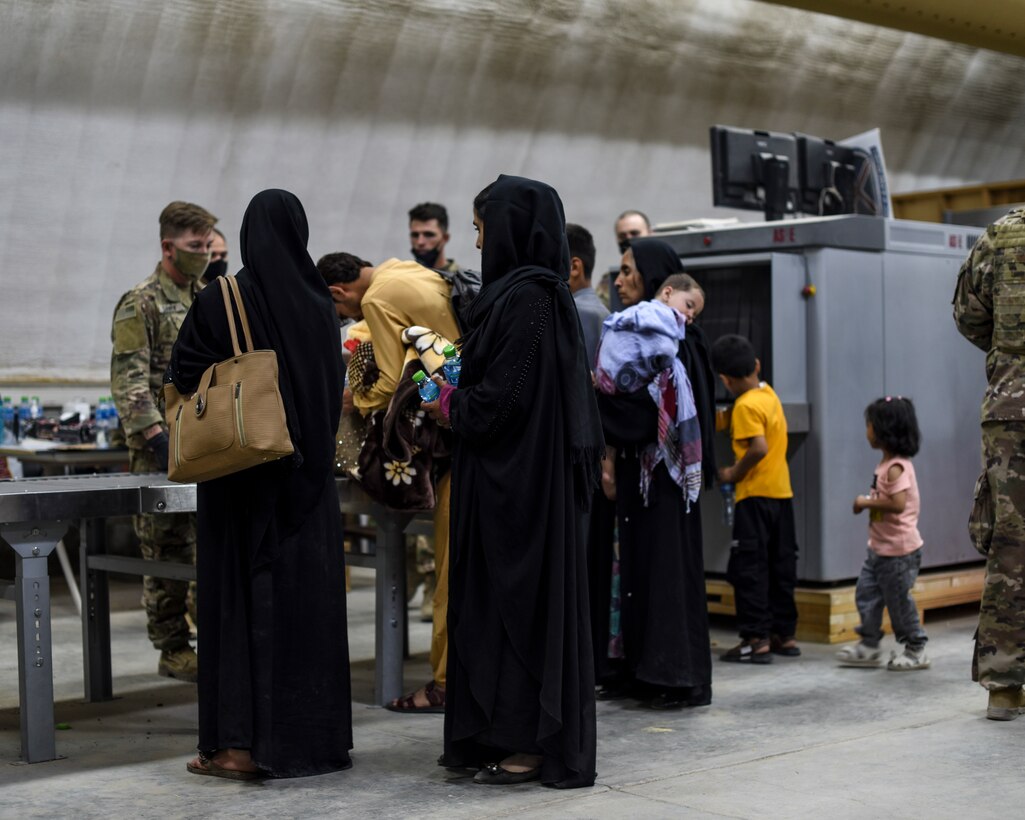 A photo of service members supporting Afghanistan evacuations
