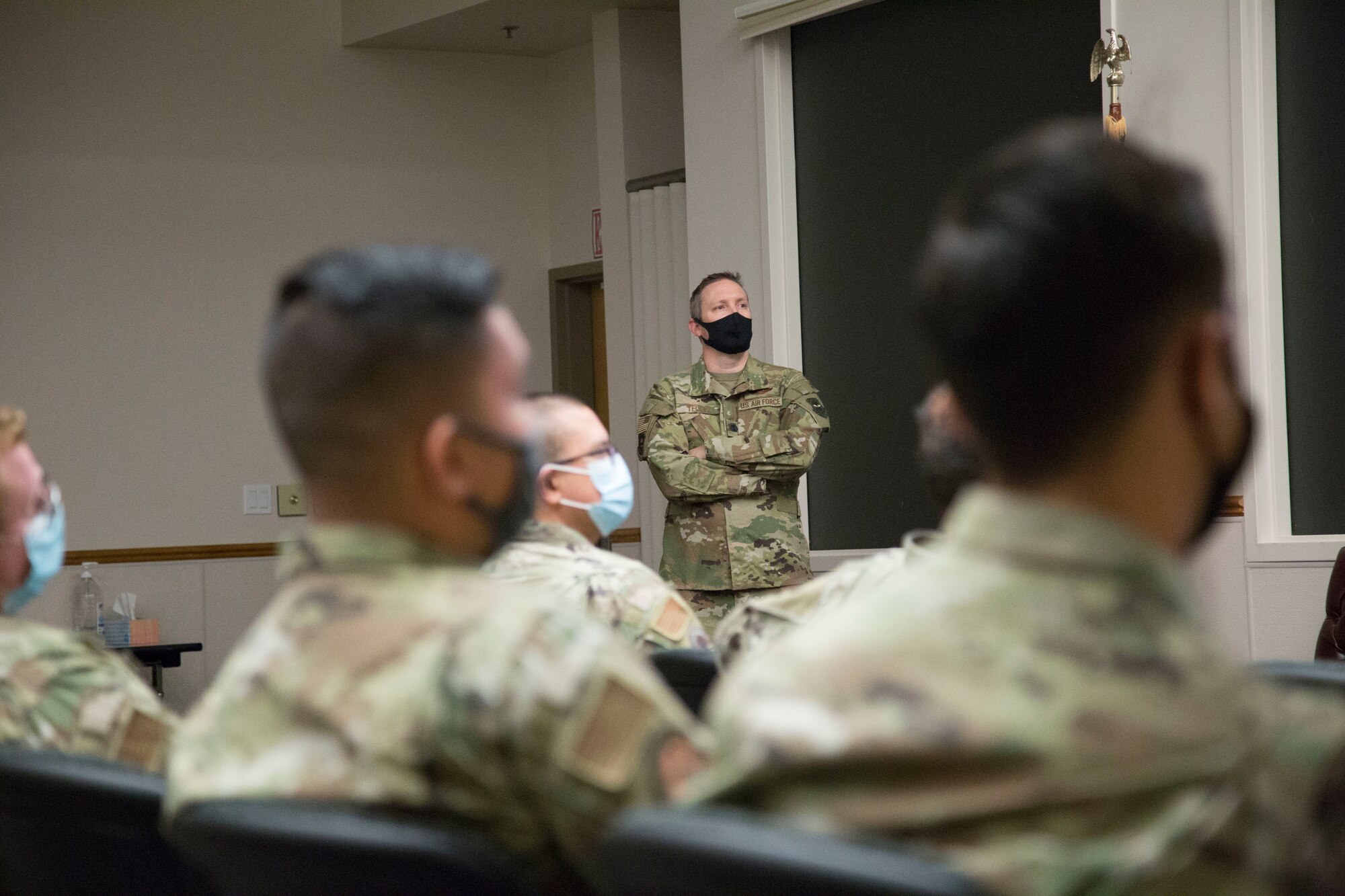 Airmen in an auditorium