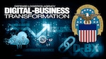 Text saying Digital-Business Transformation with the DLA emblem on a technology-related background