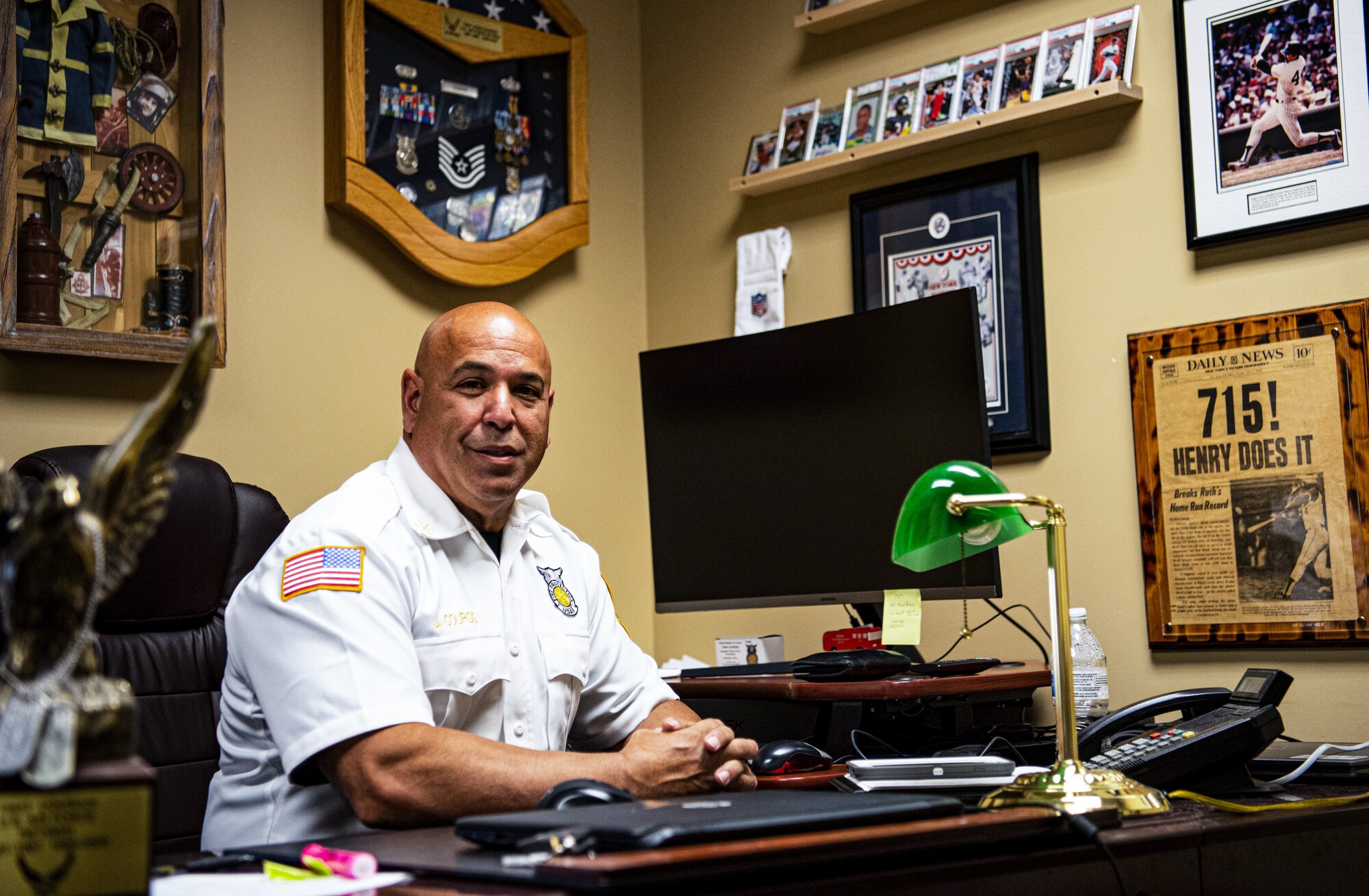 John Courgis, 87th Civil Engineering Squadron Fire Prevention assistant chief, poses for a photo during Fire Prevention Week, Oct. 5, 2021, at Joint Base MDL, N.J. Fire Prevention begins October 4th and runs until October 10th. The goal of Fire Prevention Week is to raise fire safety awareness around the JB MDL Community. (U.S. Air Force Photo by Airman 1st Class Matt Porter)