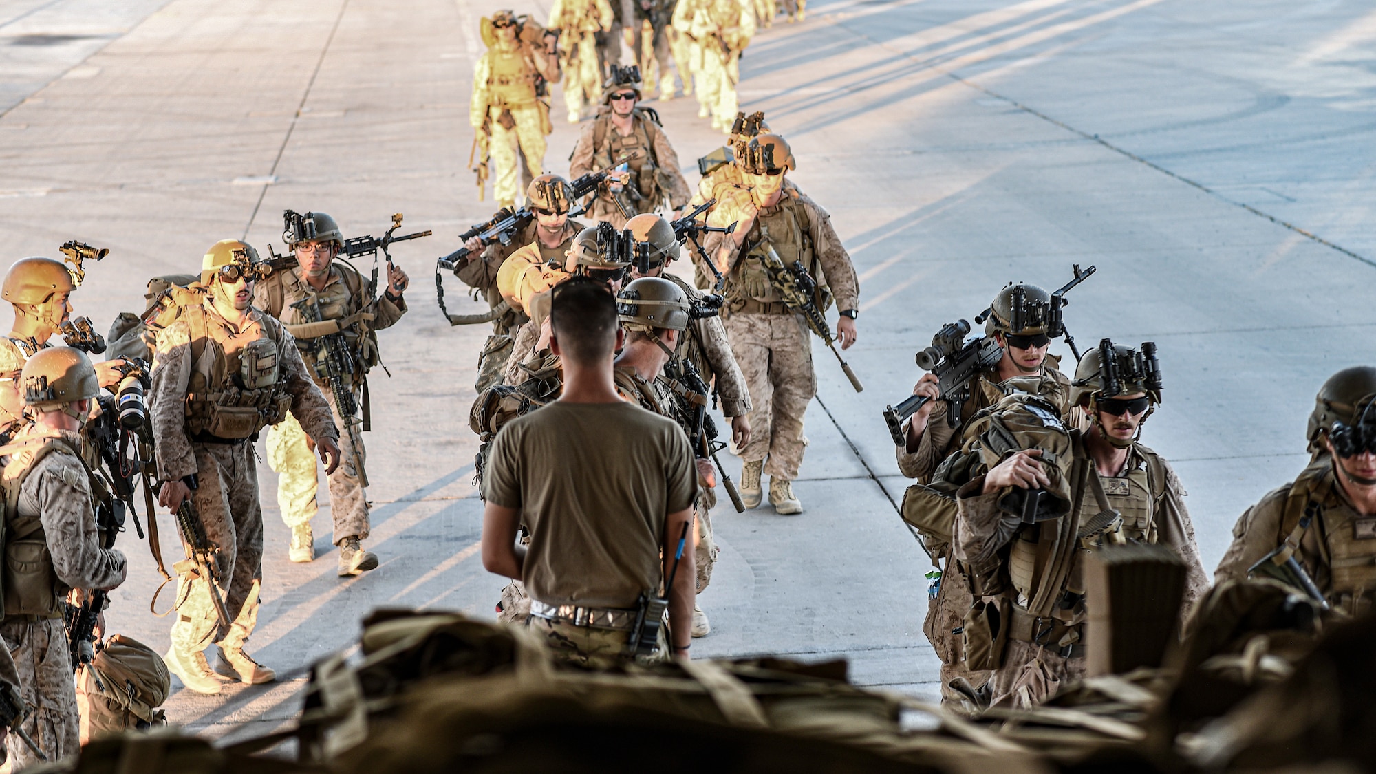 A photo of service members supporting Afghanistan evacuations