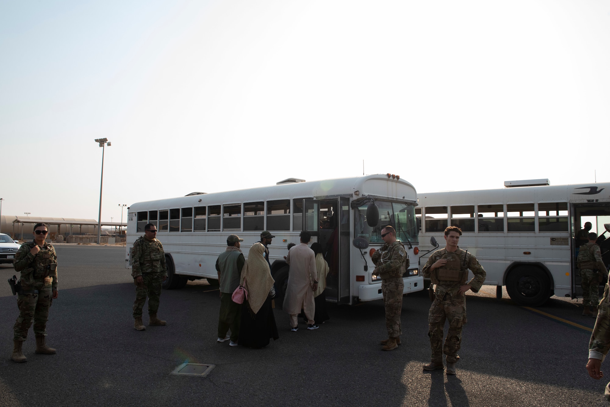 A photo of service members supporting Afghanistan evacuations