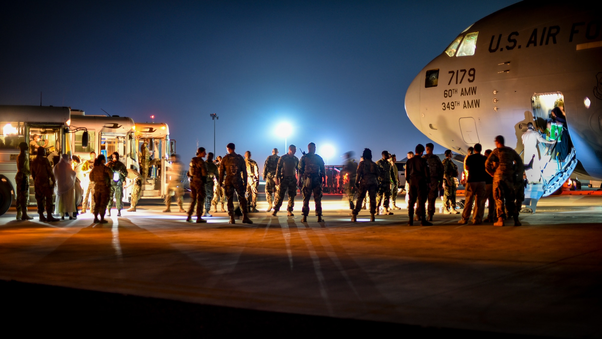 A photo of service members supporting Afghanistan evacuations