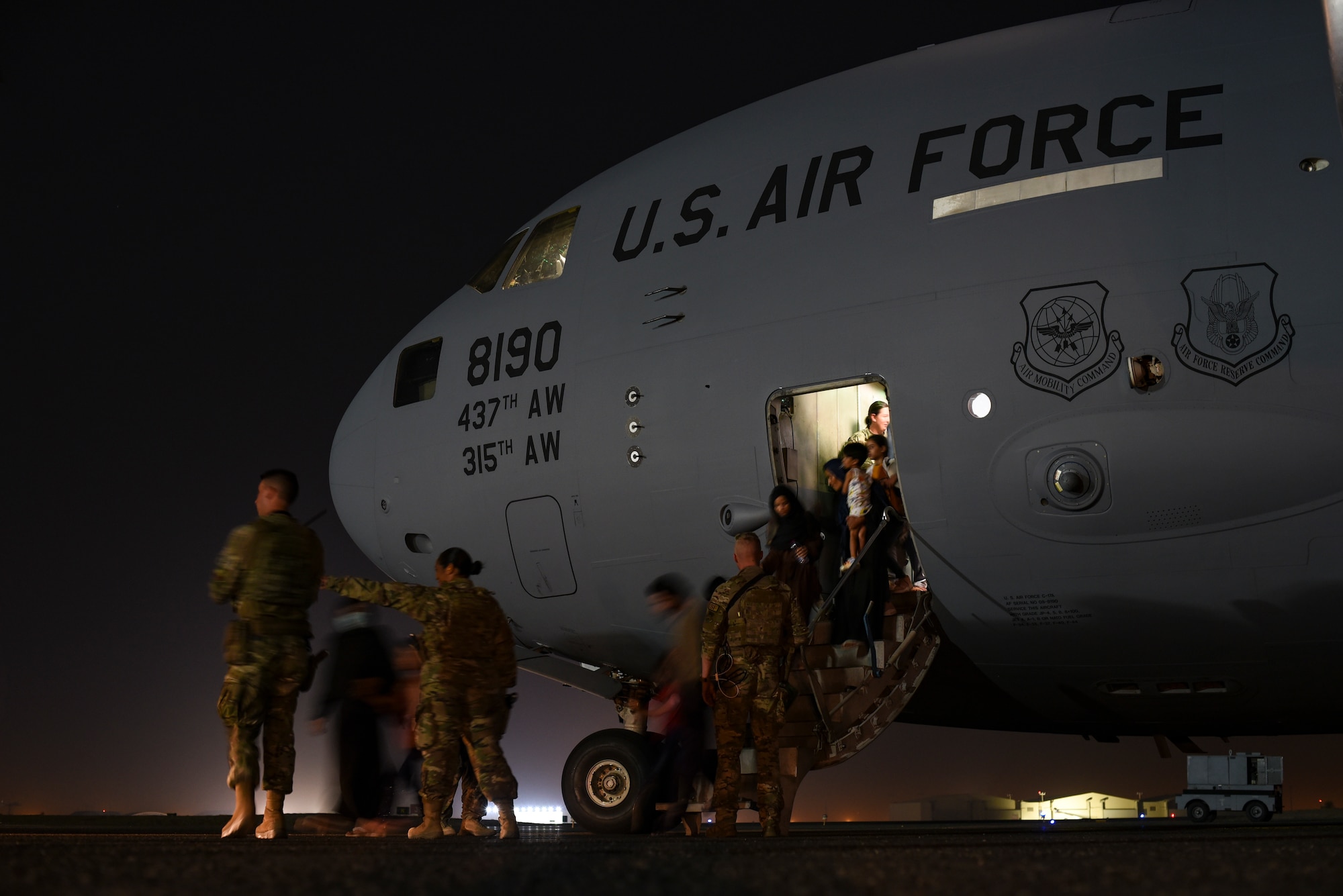 A photo of service members supporting Afghanistan evacuations