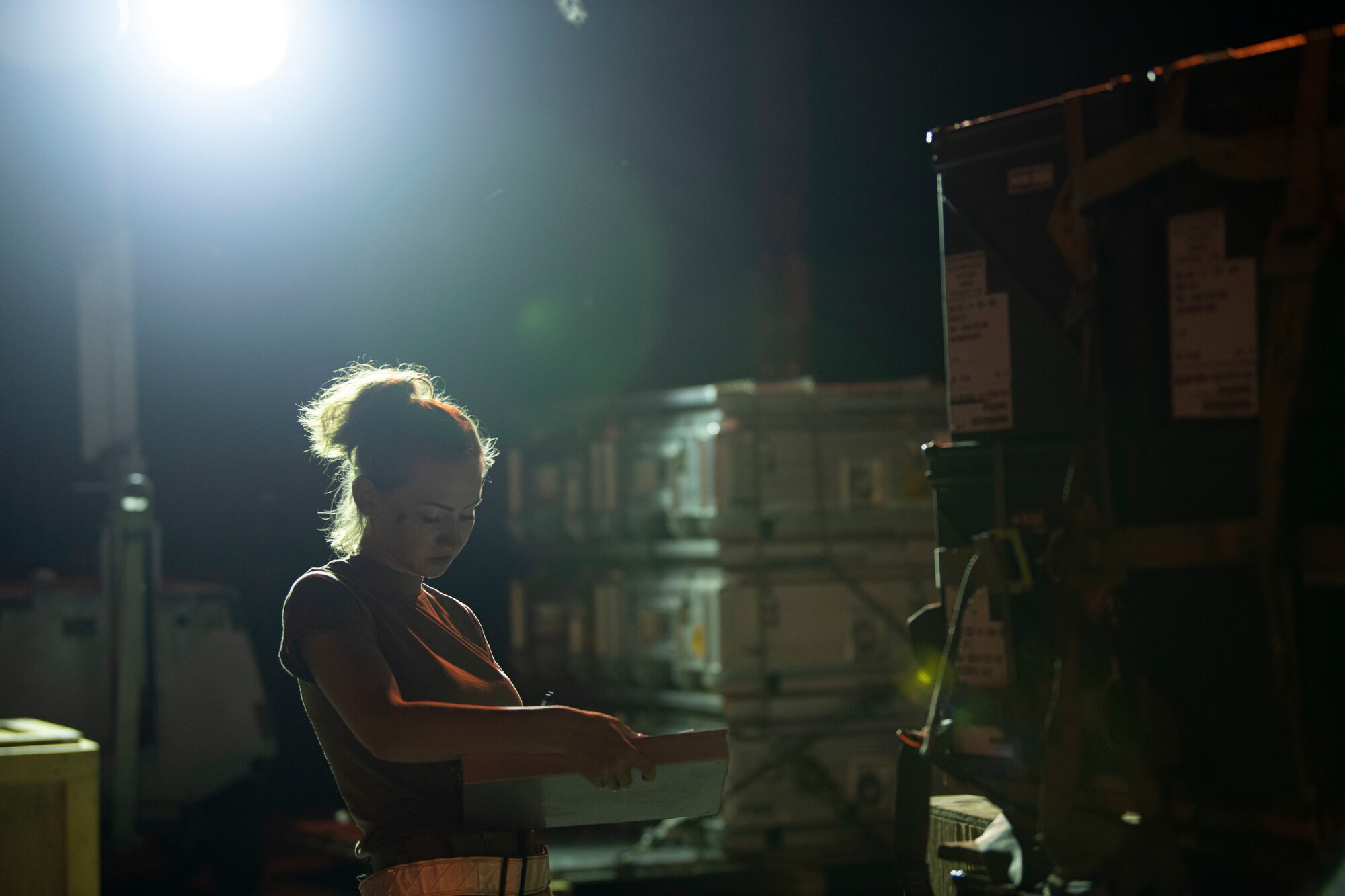 An 18th MUNS Airman takes inventory.