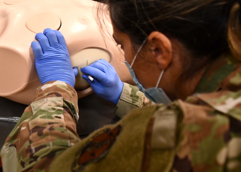 Medics and nurses from the 104th Medical Group went through a training to receive their Tactical Combat Casualty Care certificates Sept. 18-19, 2021, at the Hartford Hospital Center for Education, Simulation, and Innovation, in Hartford, Conn. The training focused on evidence-based, life-saving techniques and strategies for providing the best trauma care on the battlefield.  (U.S Air National Guard Photos by Staff Sgt. Sara Kolinski)