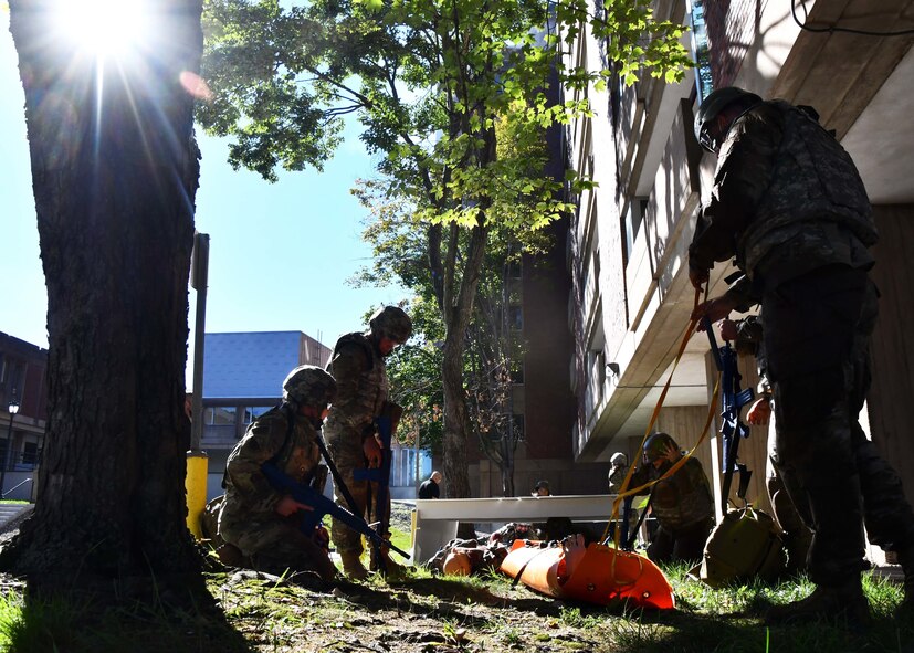 Medics and nurses from the 104th Medical Group went through a training to receive their Tactical Combat Casualty Care certificates Sept. 18-19, 2021, at the Hartford Hospital Center for Education, Simulation, and Innovation, in Hartford, Conn. The training focused on evidence-based, life-saving techniques and strategies for providing the best trauma care on the battlefield.  (U.S Air National Guard Photos by Staff Sgt. Sara Kolinski)