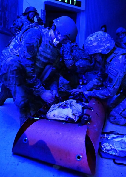 Medics and nurses from the 104th Medical Group went through a training to receive their Tactical Combat Casualty Care certificates Sept. 18-19, 2021, at the Hartford Hospital Center for Education, Simulation, and Innovation, in Hartford, Conn. The training focused on evidence-based, life-saving techniques and strategies for providing the best trauma care on the battlefield.  (U.S Air National Guard Photos by Staff Sgt. Sara Kolinski)