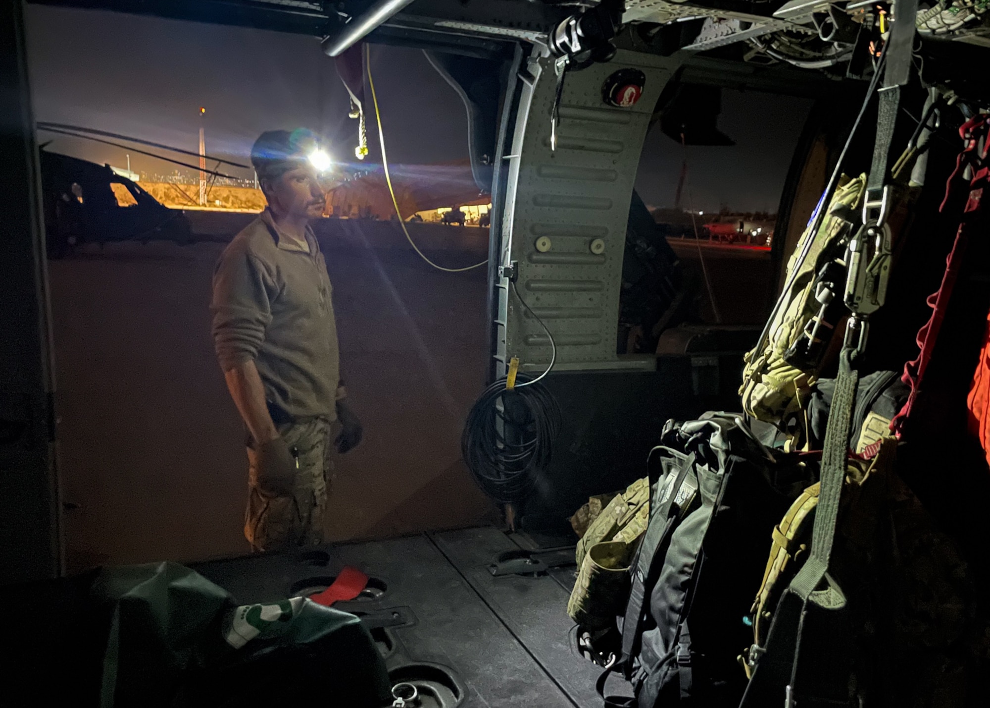 Airman works at night