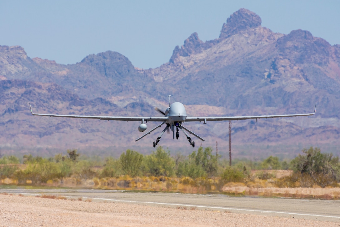 Extended range multipurpose unmanned aircraft system returns from functional testing during Project Convergence 20, at Yuma
Proving Ground, Arizona, September 15, 2020