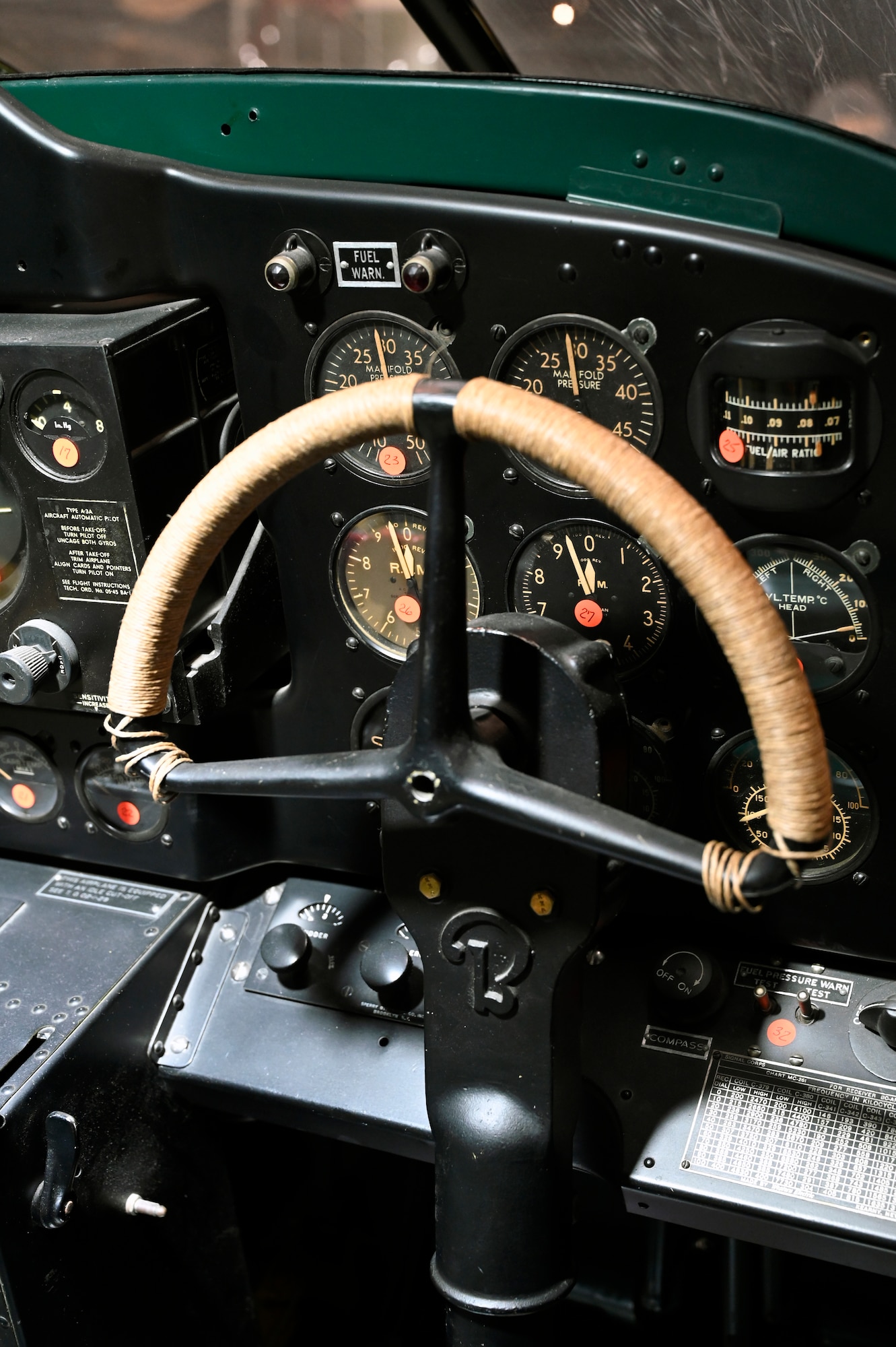 Interior view of the Beech AT-10 Wichita cockpit at the National Museum of the U.S. Air Force World War II Gallery.