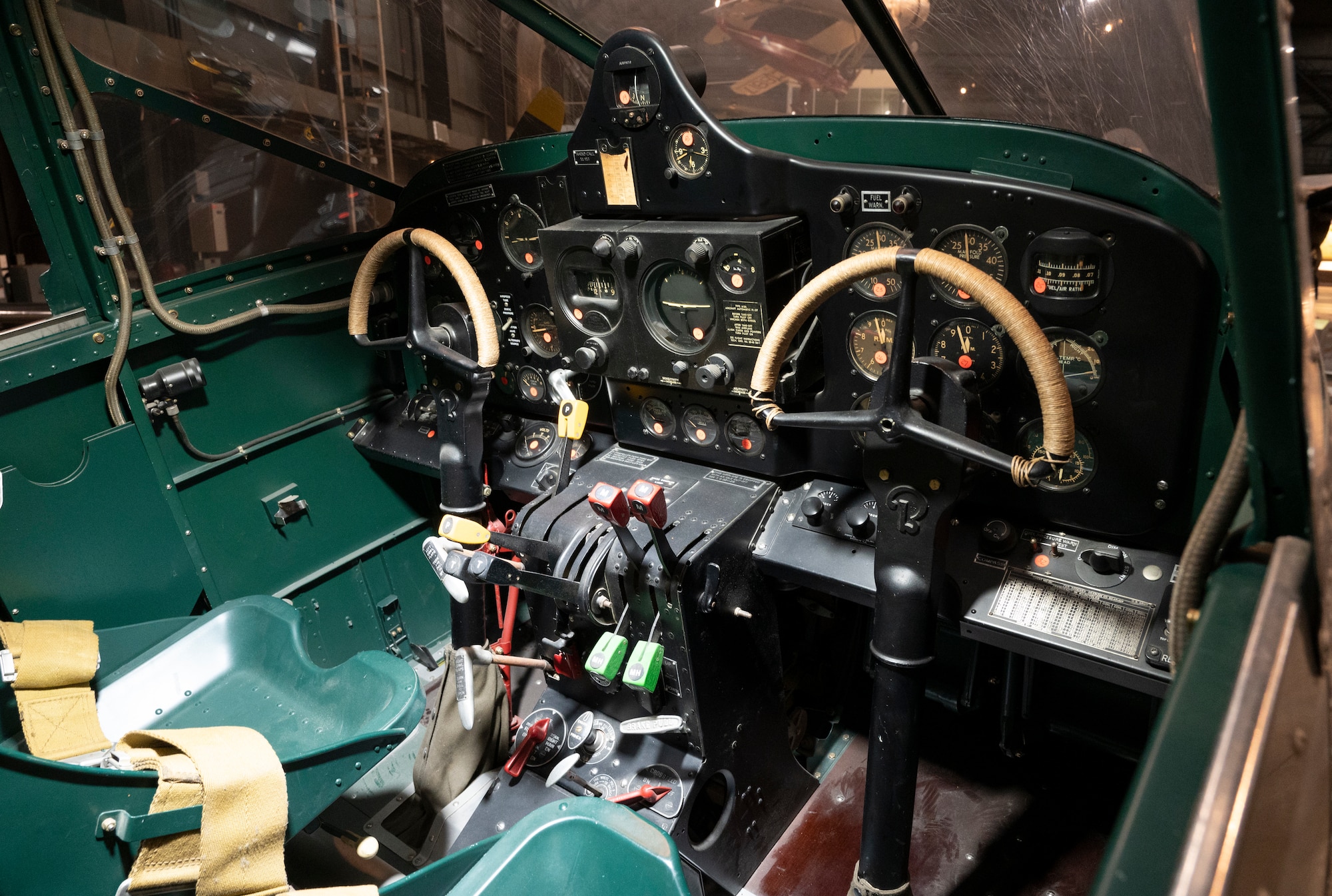 Interior view of the Beech AT-10 Wichita cockpit at the National Museum of the U.S. Air Force World War II Gallery.