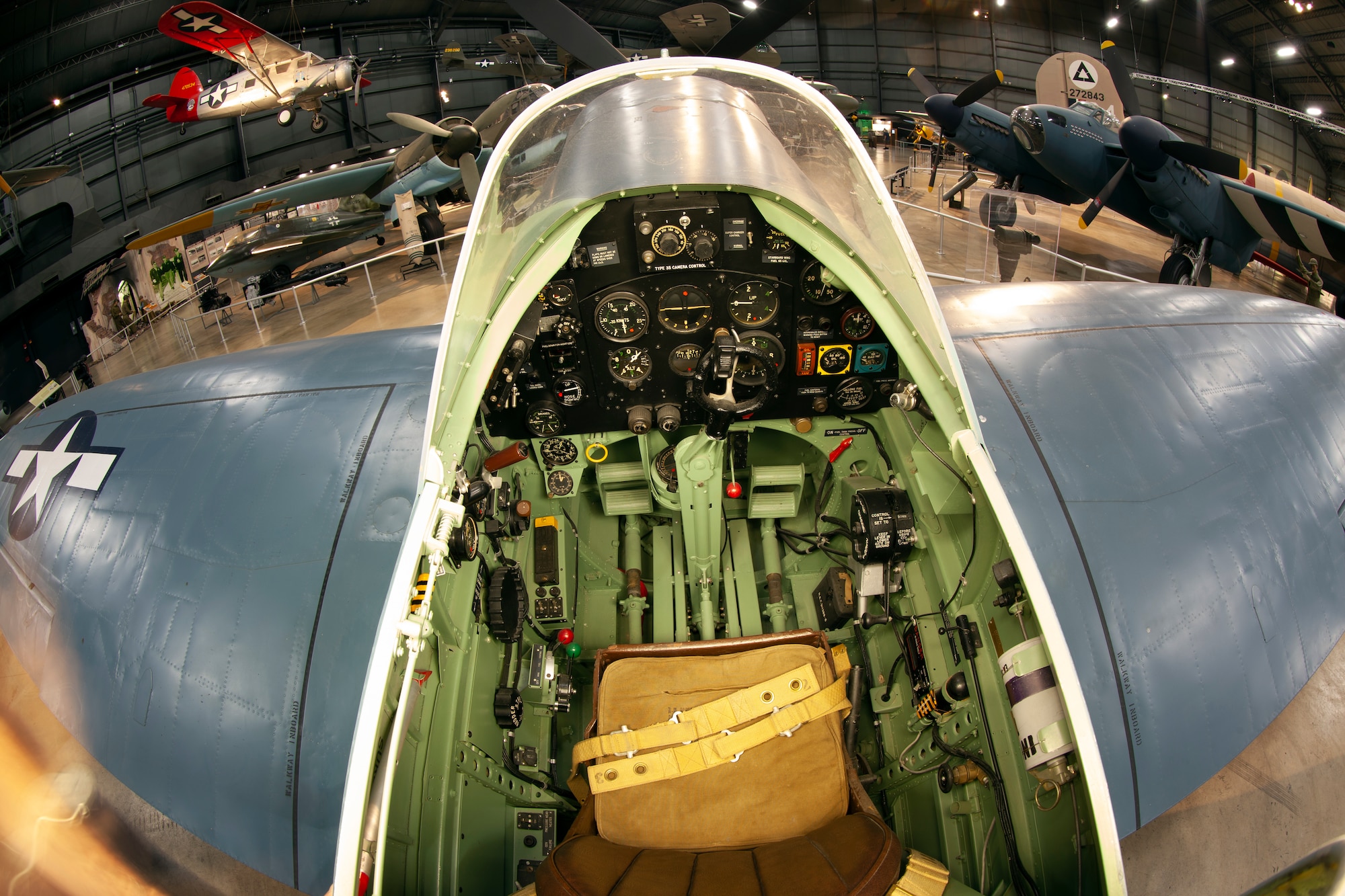 Cockpit view of the Supermarine Spitfire PR.XI at the National Museum of the U.S. Air Force World War II Gallery.