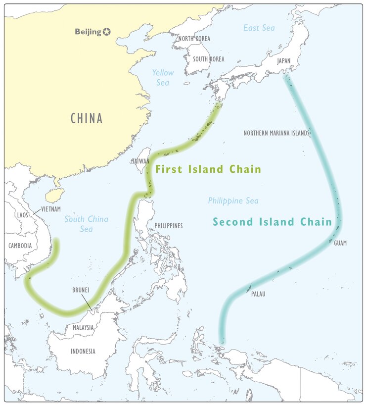 Map. First and Second Island Chains
