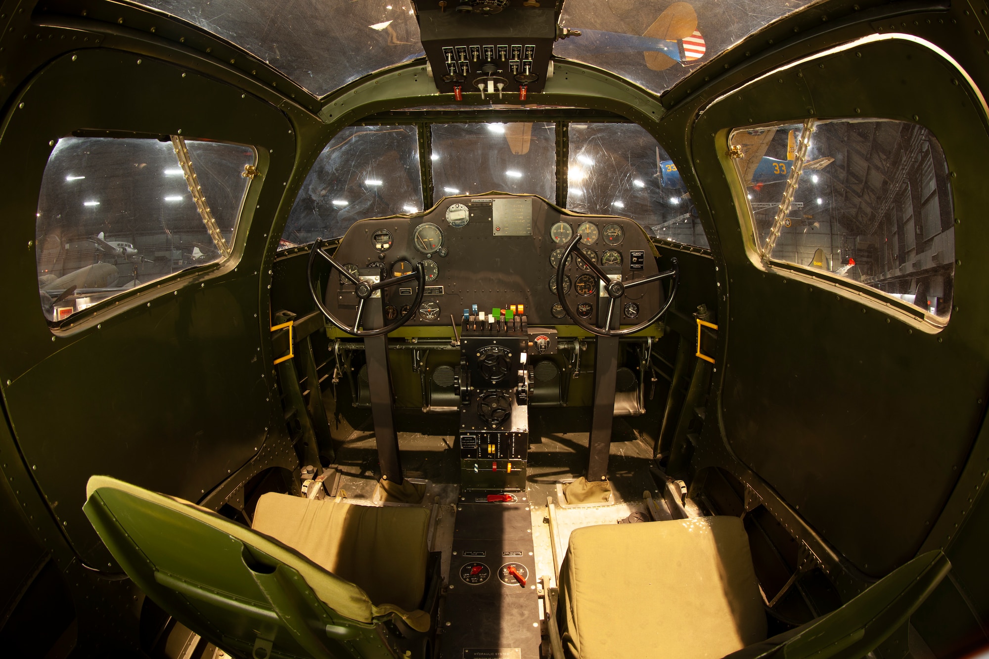Interior view of the Curtiss AT-9 Jeep/Fledgling at the National Museum of the U.S. Air Force World War II Galllery.