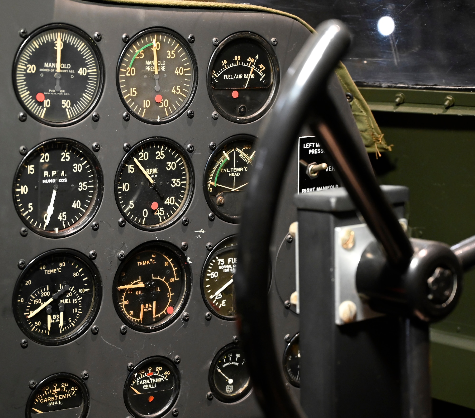 Interior view of the Curtiss AT-9 Jeep/Fledgling at the National Museum of the U.S. Air Force World War II Galllery.