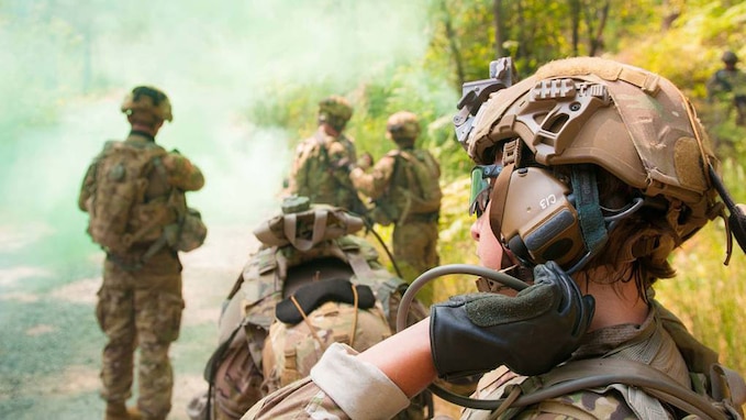Soldiers with 7th Infantry Division test the Integrated Head Protection System and Tactical Communication and Protective System Lite hearing protection on Joint Base Lewis-McChord, in Washington. (Sgt. Youtoy Martin/Army)