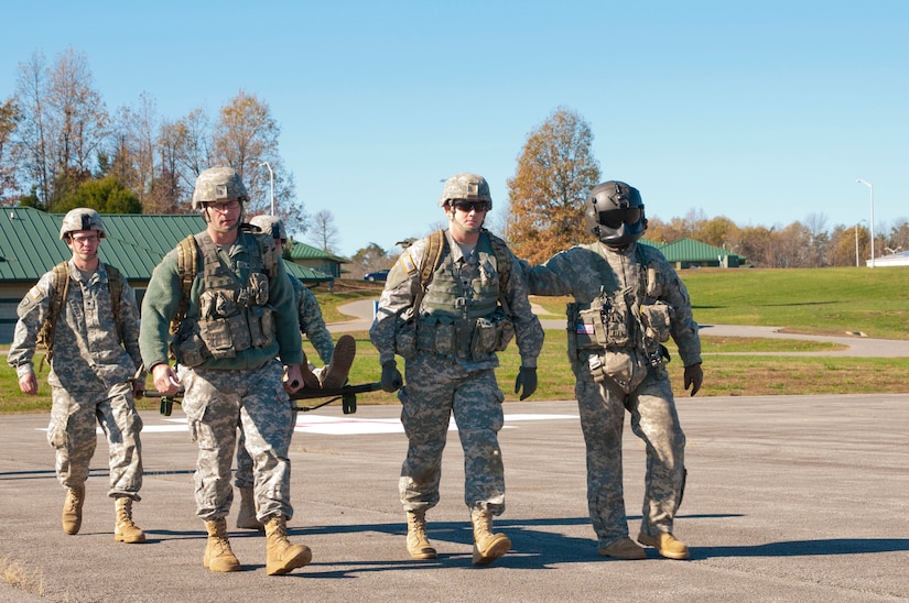 According to the sustainment training staff, this practical exercise and the use of UH-60 Black Hawk medevac helicopters is unique to the Kentucky National Guard