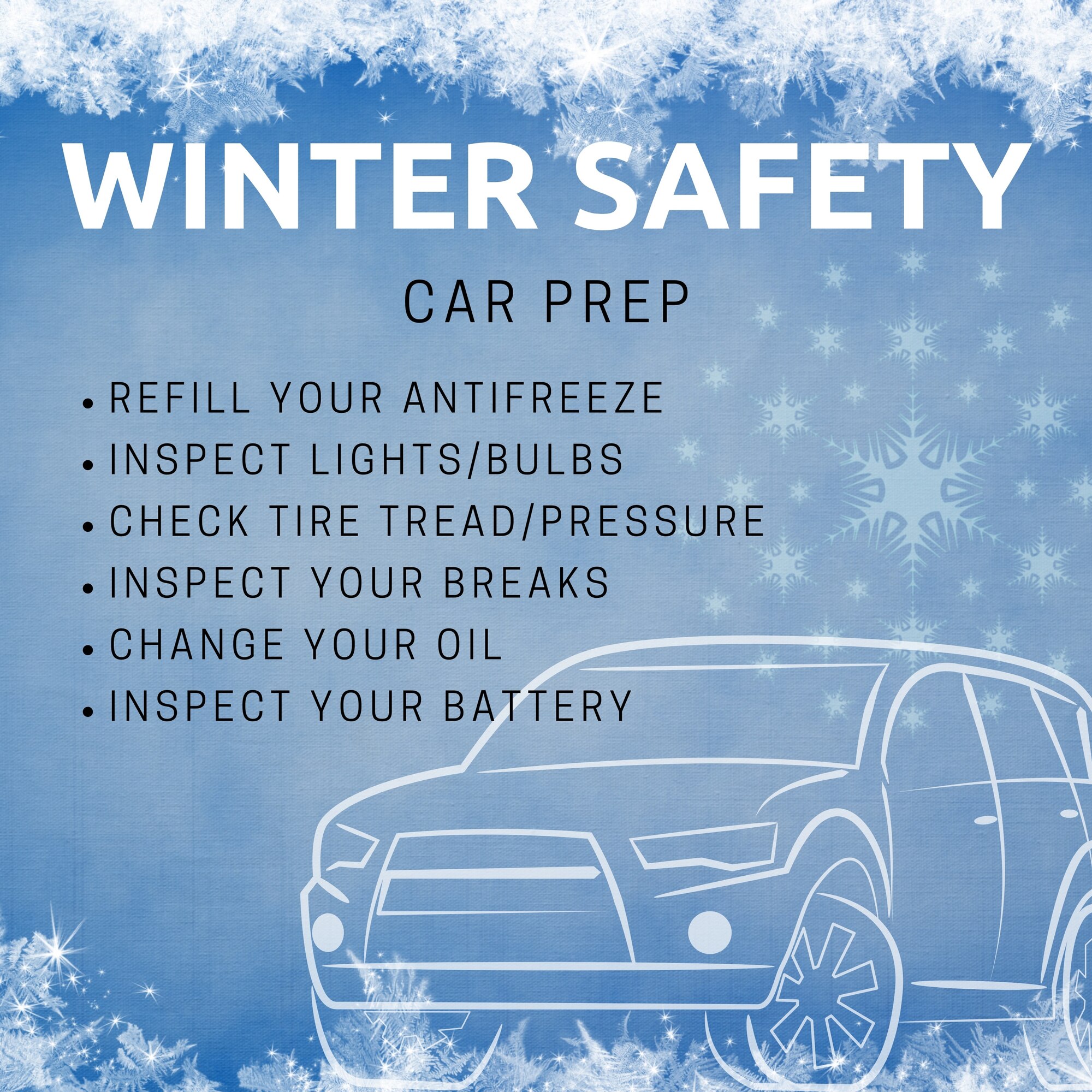 graphic with text describing steps to take to prepare your car for winter