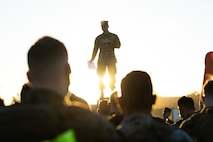 U.S. Marine Corps 1st Lt. John Merten, the executive officer of Co. C, 3rd Assault Amphibian Battalion, 1st Marine Division, briefs Marines prior to beginning the Amphibious Combat Endurance Test on Marine Corps Base Camp Pendleton, California, Jan. 15, 2021. The test conducted by the unit is an intense physical assessment that gauges a Marine's physical ability and knowledge gained from their basic school. (U.S. Marine Corps Photo by Lance Cpl. Cedar Barnes.)