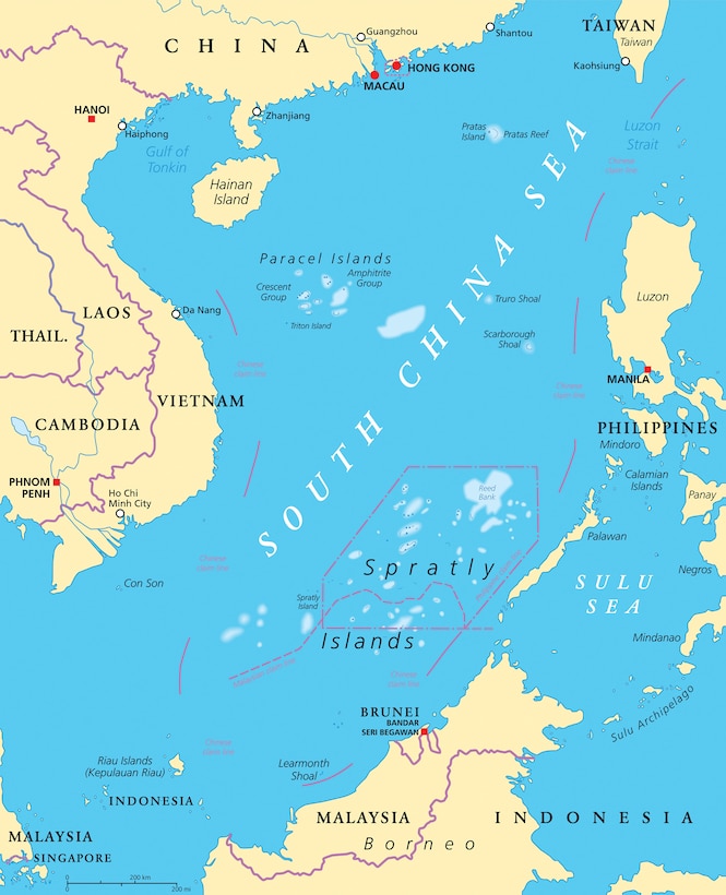 Map. South China Sea Islands with Nine-Dash Line