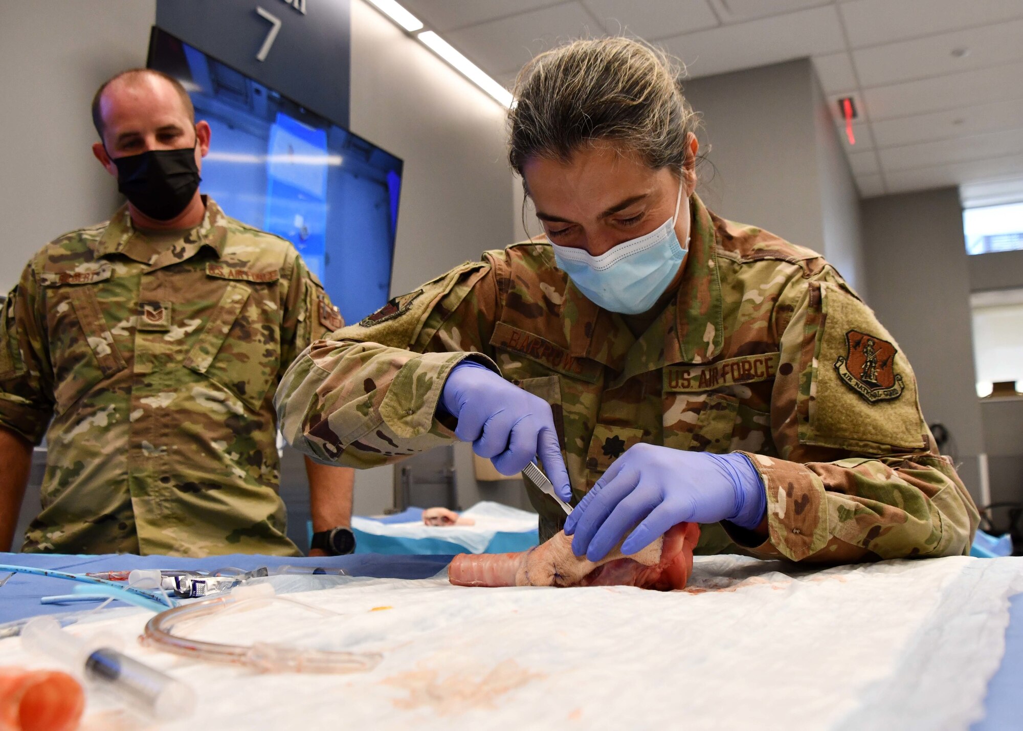 Medics and nurses from the 104th Medical Group went through a training to receive their Tactical Combat Casualty Care certificates Sept. 18-19, 2021, at the Hartford Hospital Center for Education, Simulation, and Innovation, in Hartford, Conn. The training focused on evidence-based, life-saving techniques and strategies for providing the best trauma care on the battlefield.  (U.S Air National Guard Photos by Staff Sgt. Sara Kolinski)