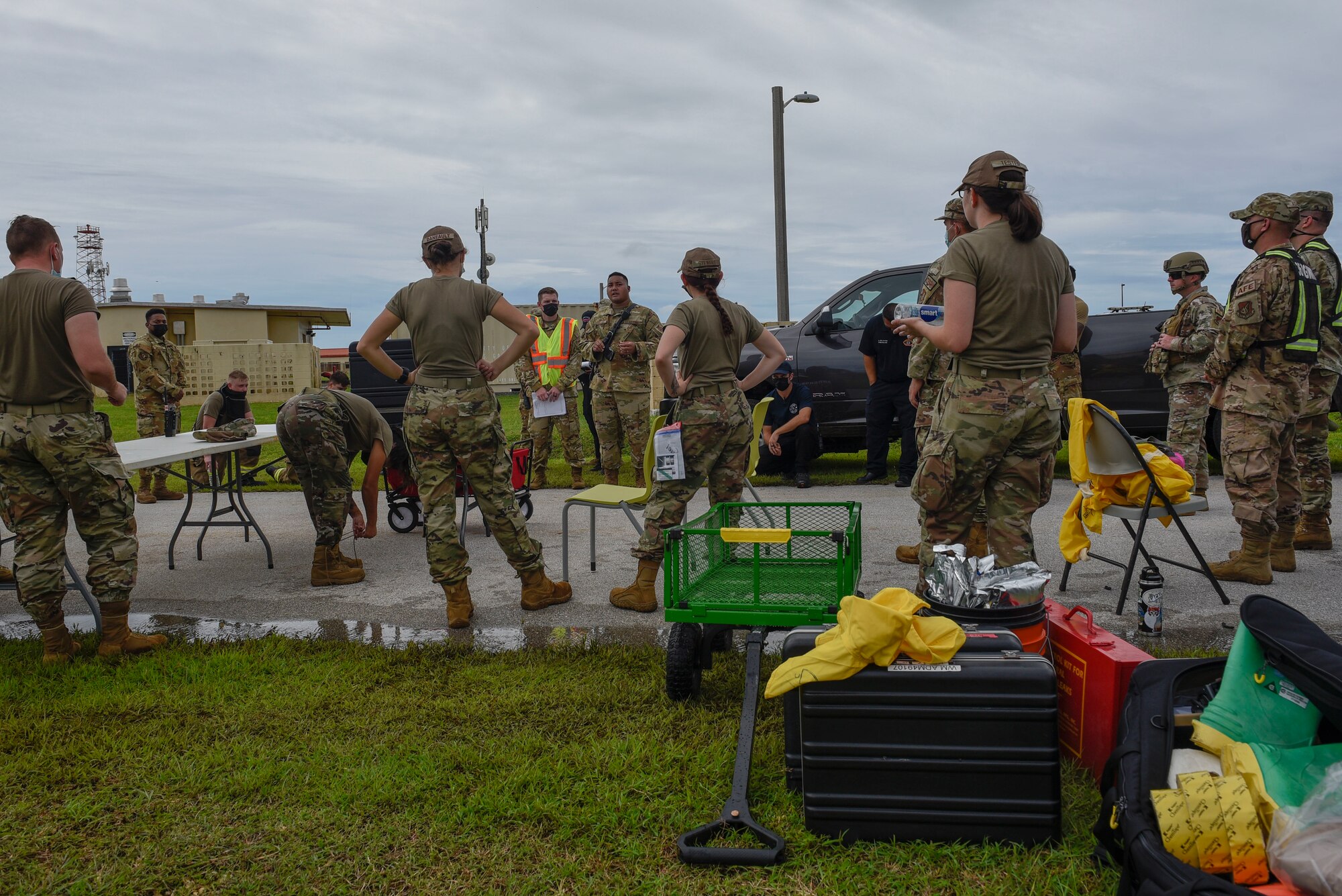Airmen getting briefed after an exercise.