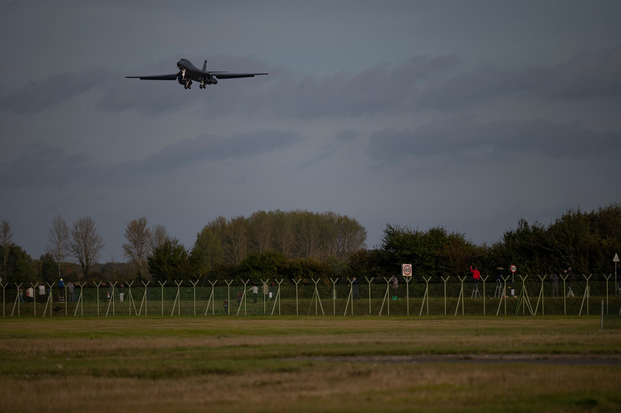 A B-1B Lancer assigned to the 9th Expeditionary Bomb Squadron prepares to land at RAF Fairford, United Kingdom after conducting a Bomber Task Force Europe mission, Oct. 11, 2021. BTF Europe missions allow bomber aircrew to train and execute a variety of mission sets while integrating with ally and partner nations to improve interoperability. (U.S. Air Force photo by Senior Airman Colin Hollowell)