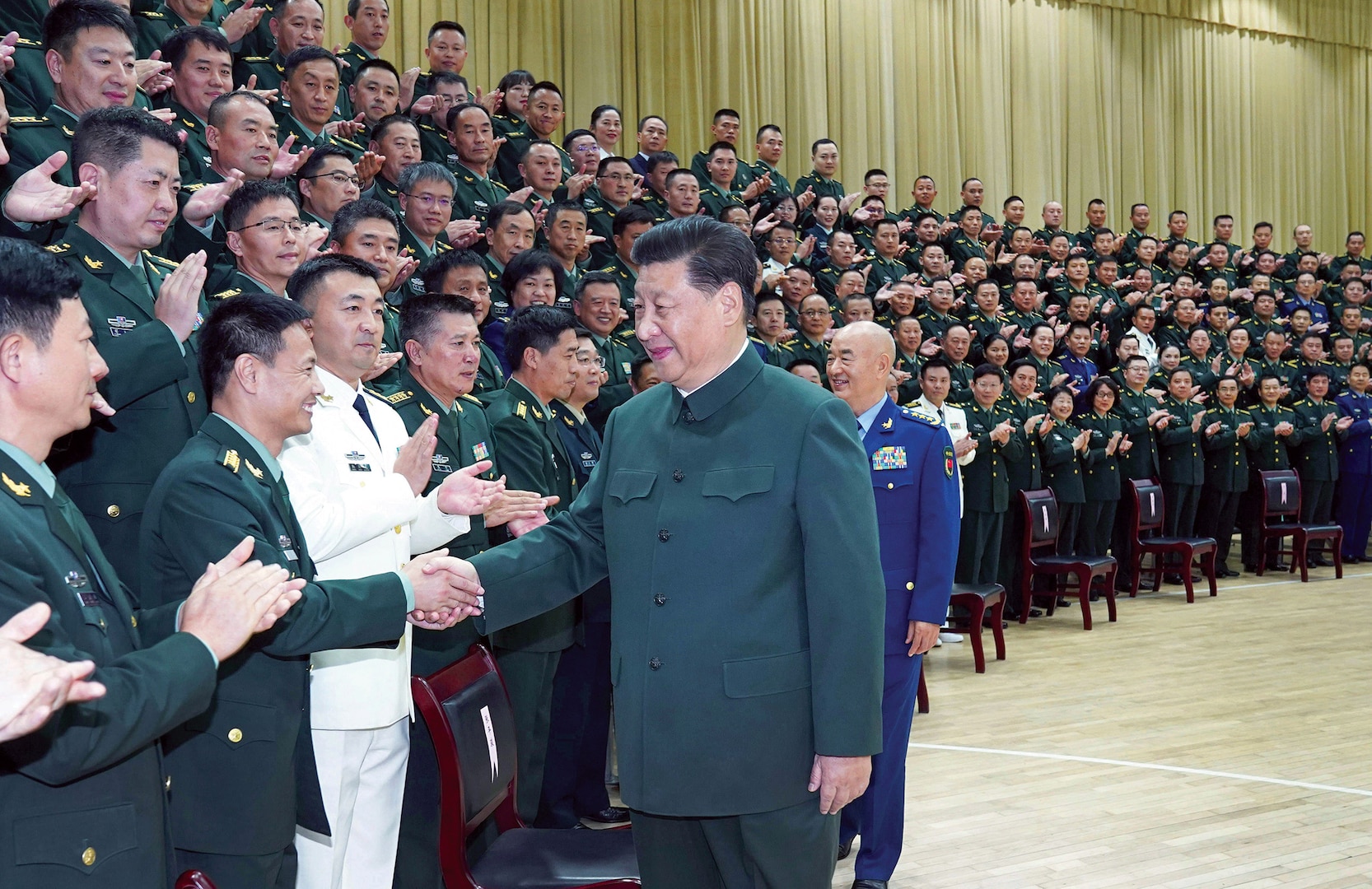 Chinese President Xi Jinping meets with delegates to First Party Congress of People’s Liberation Army Joint Logistic Support Force in Wuhan, Hubei Province, October 18, 2019