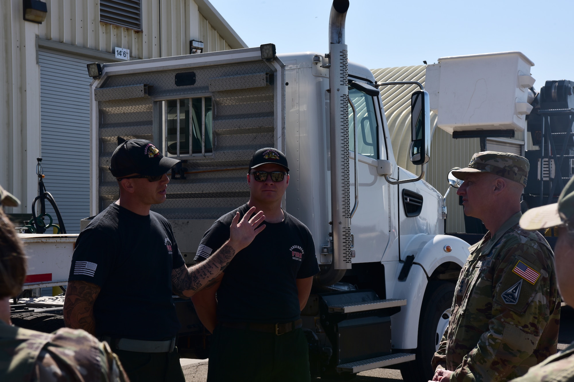Lt. Gen. Michael Guetlein spoke with Vandenberg Fire Dozer team during his visit Oct. 6, 2021 on Vandenberg Space Force Base, Calif. (U.S. Space Force photo by Airman First Class Tiarra Sibley)