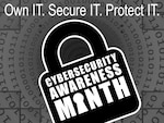 This graphic promotes the federal observance of National Cybersecurity Awareness Month at Marine Corps Installations East-Marine Corps Base Camp Lejeune (MCIEAST-MCB CAMLEJ) and Marine Corps Air Station (MCAS) New River. Created in Adobe Illustrator to enhance awareness and promote digital safety throughout the MCIEAST-MCB CAMLEJ and MCAS New River social media services. (U.S. Marine Corps digital illustration by Lance Cpl. Everett Radcliffe)