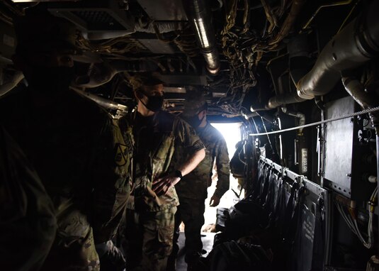 Students from Goodfellow Air Force Base tour a CV-22 Osprey