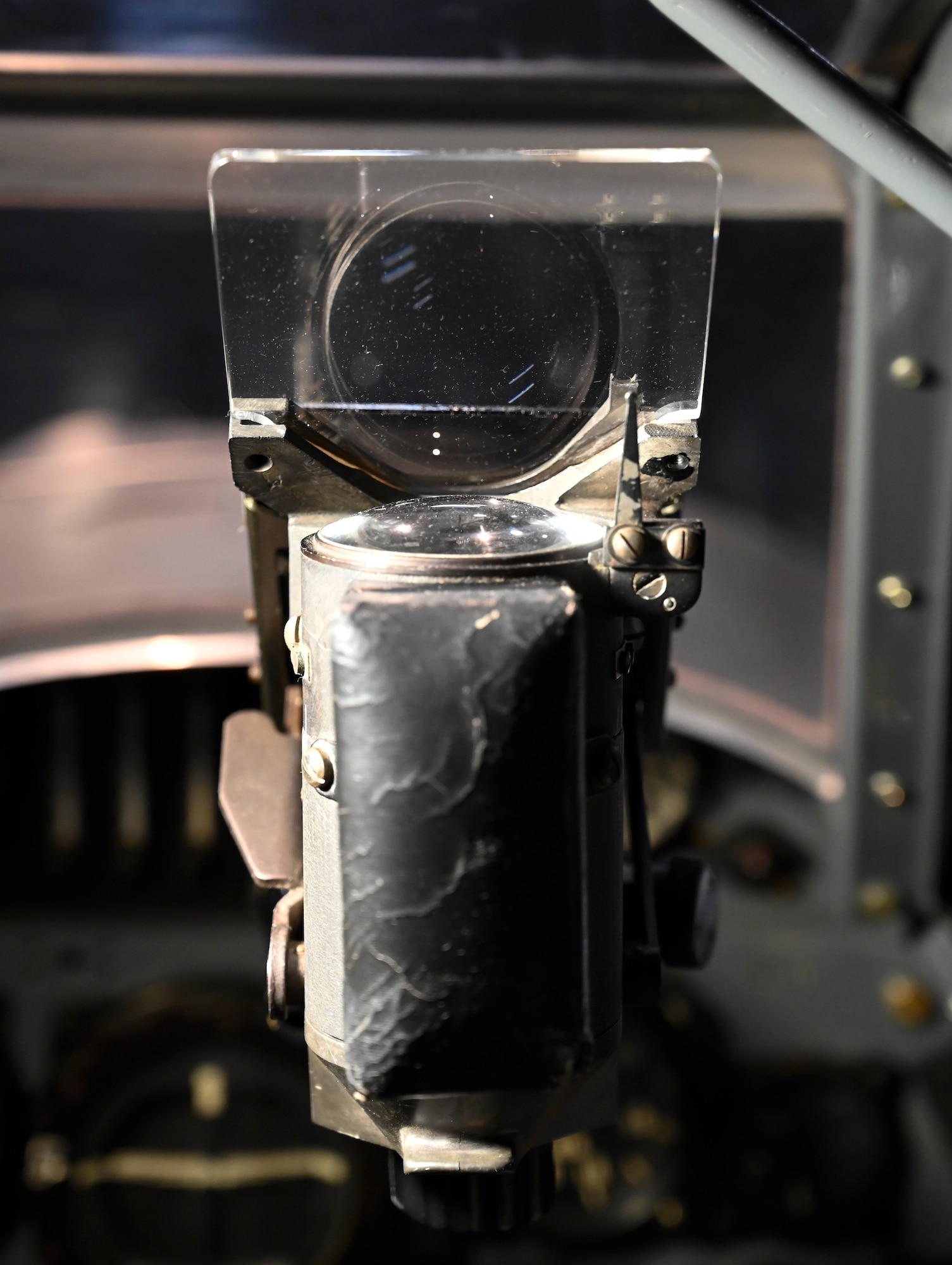 Cockpit view of the Messerschmitt Bf 109G-10 in the National Museum of the U.S. Air Force World War II Gallery.