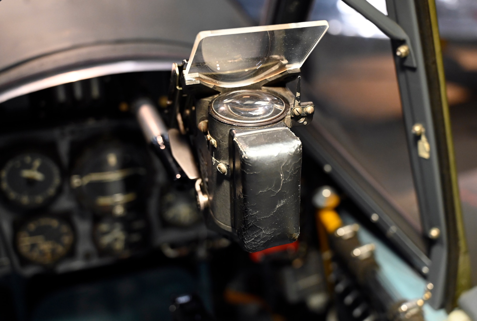 Cockpit view of the Messerschmitt Bf 109G-10 in the National Museum of the U.S. Air Force World War II Gallery.