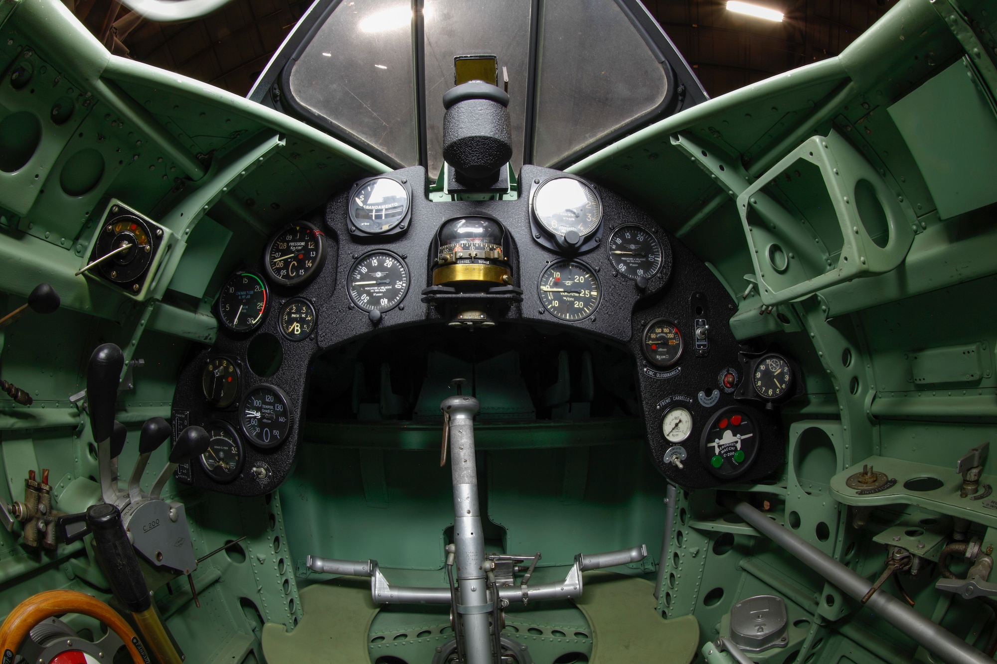 Cockpit view of the Macchi MC.200 Saetta in the National Museum of the U.S. Air Force World War II Gallery.