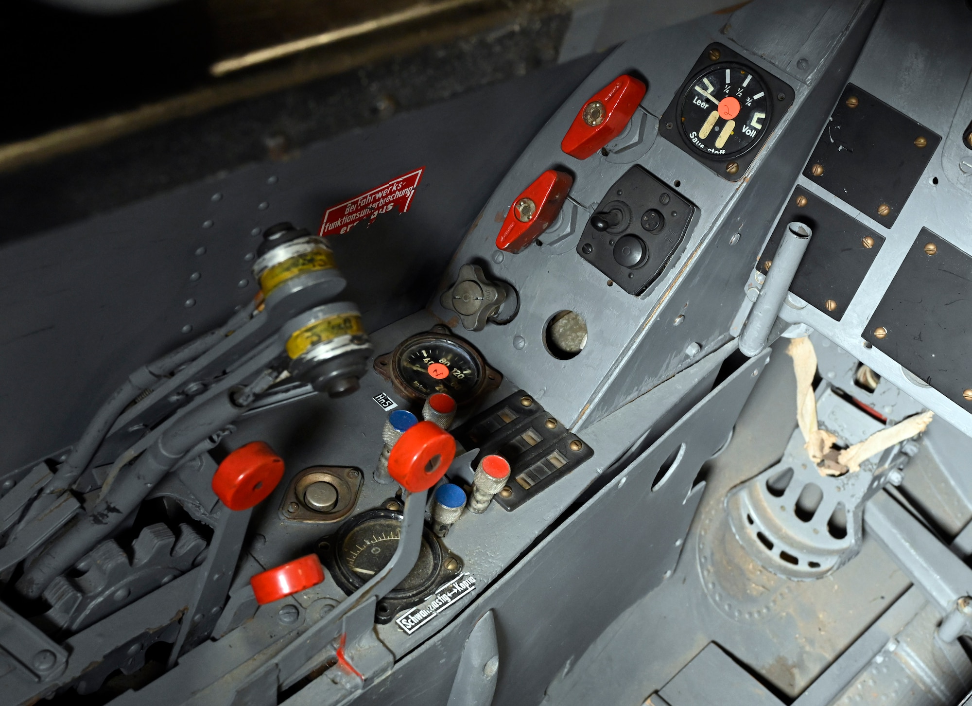 Cockpit view of the Messerschmitt Me 262A Schwalbe at the National Museum of the U.S. Air Force World War II Gallery.