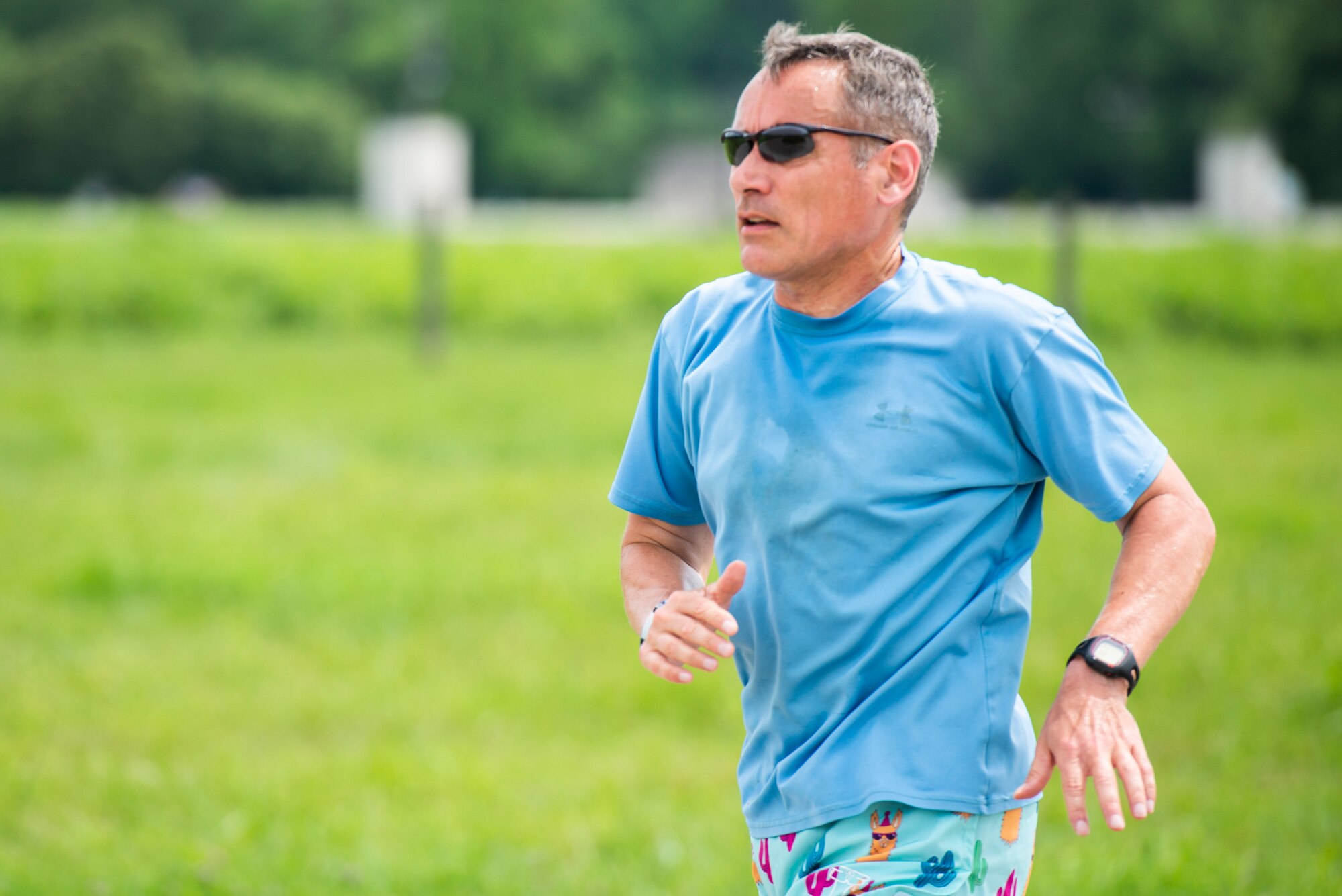 Bill Neitzke, 88th Air Base Wing safety director, participates in the Pride Month 5K through Wright-Patterson Air Force Base’s Huffman Prairie on June 24. Neitzke routinely competes in races, including 17 marathons in his running career, seven of which have been the Air Force Marathon. (U.S. Air Force photo by Wesley Farnsworth)