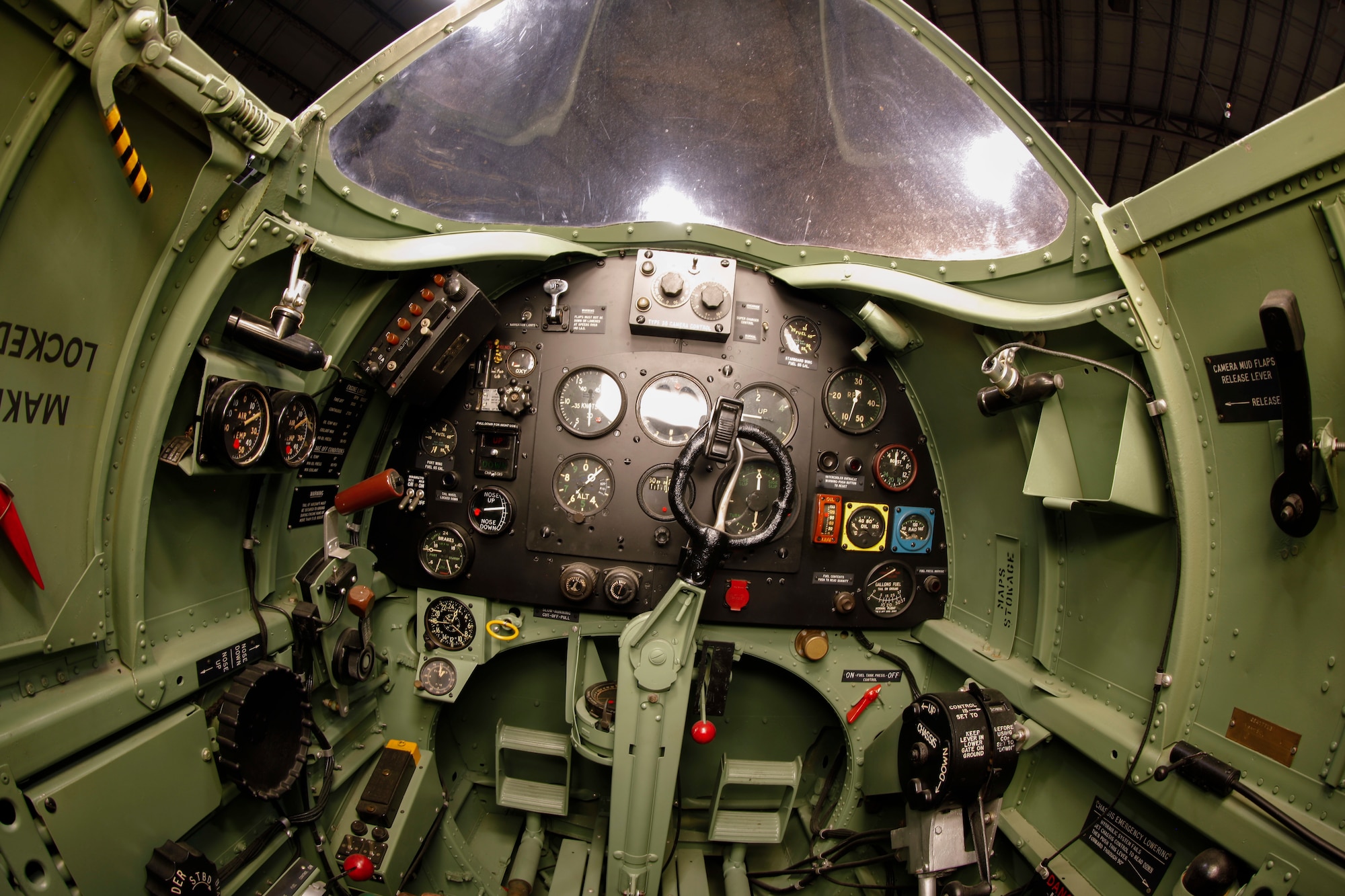 Interior view of the Supermarine Spitfire PR.XI cockpit at the National Museum of the U.S. Air Force World War II Gallery.