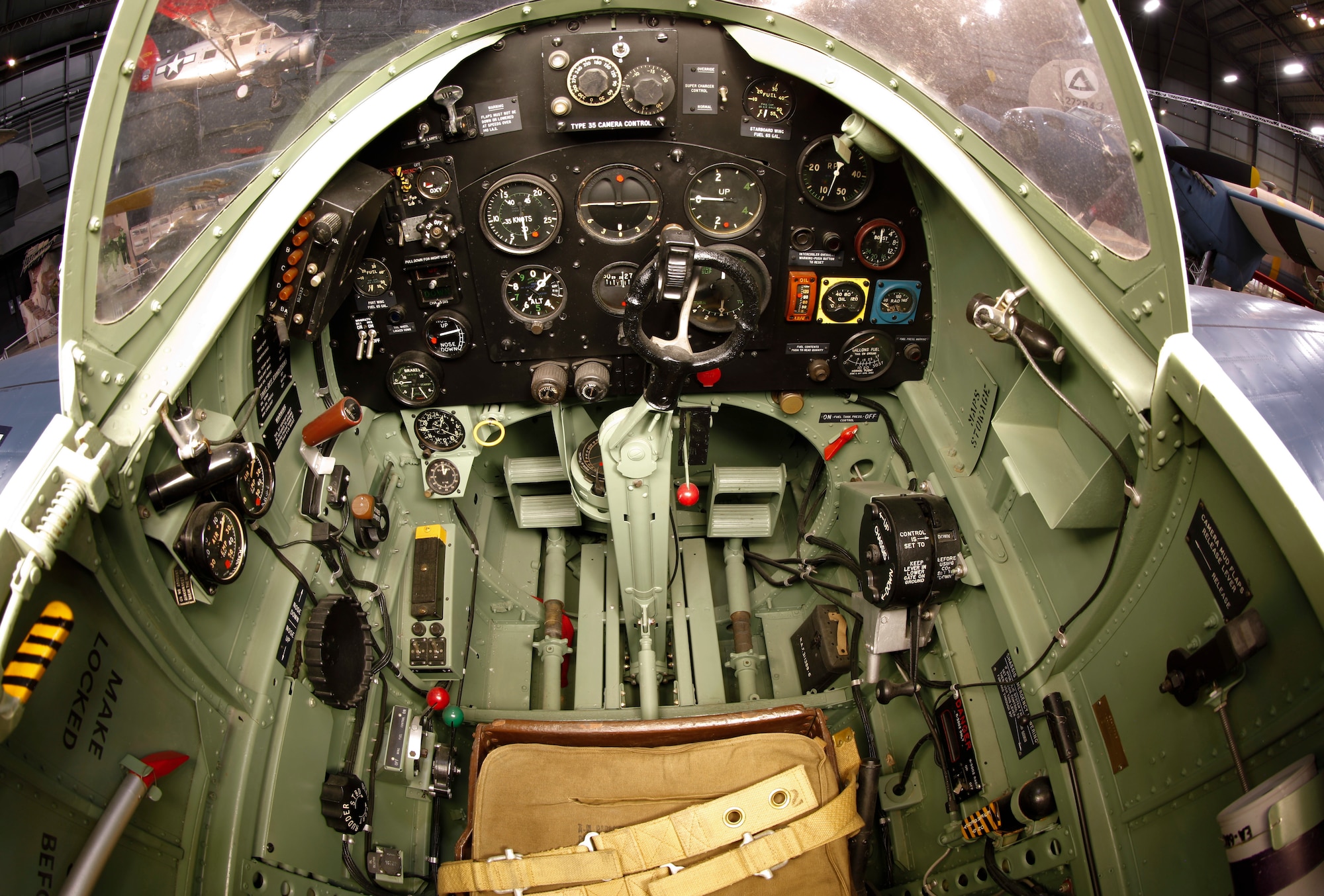 Interior view of the Supermarine Spitfire PR.XI cockpit at the National Museum of the U.S. Air Force World War II Gallery.