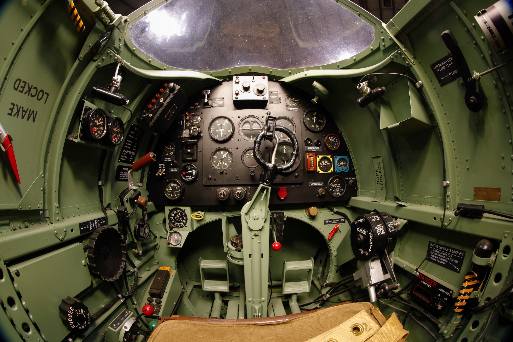 Interior view of the Supermarine Spitfire PR.XI cockpit at the National Museum of the U.S. Air Force World War II Gallery.