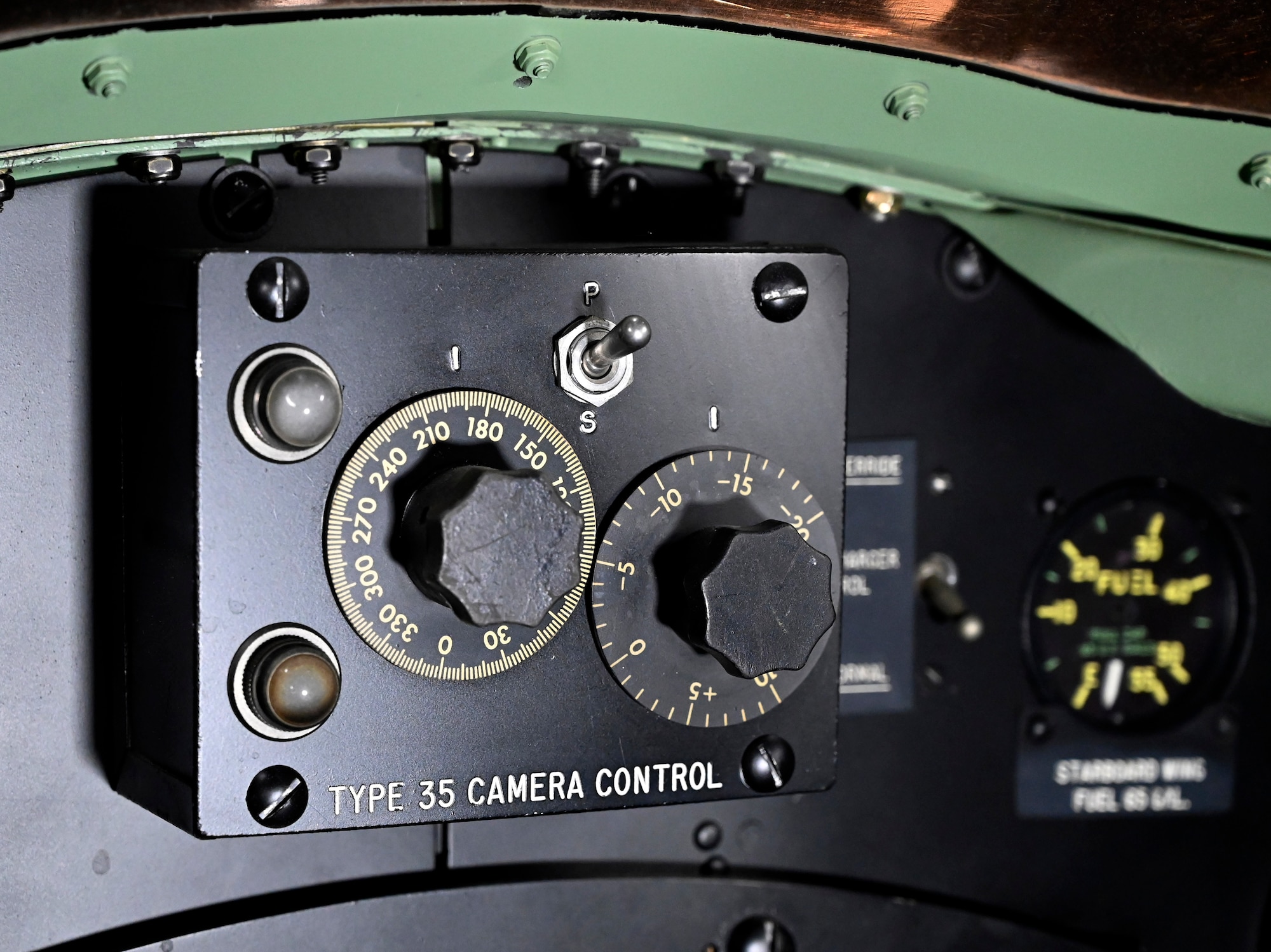 Interior view of the Supermarine Spitfire PR.XI cockpit at the National Museum of the U.S. Air Force World War II Gallery.