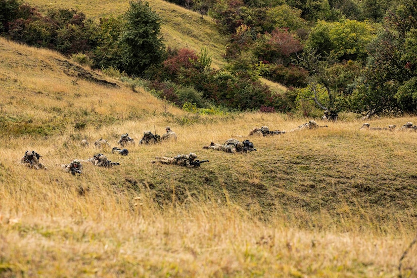 U.S. Army Soldiers assigned to Alpha Company, 1st Battalion, 16th Infantry Regiment “Iron Rangers,” 1st Armored Brigade Combat Team, 1st Infantry Division participate in a situational training exercise in Cincu, Romania