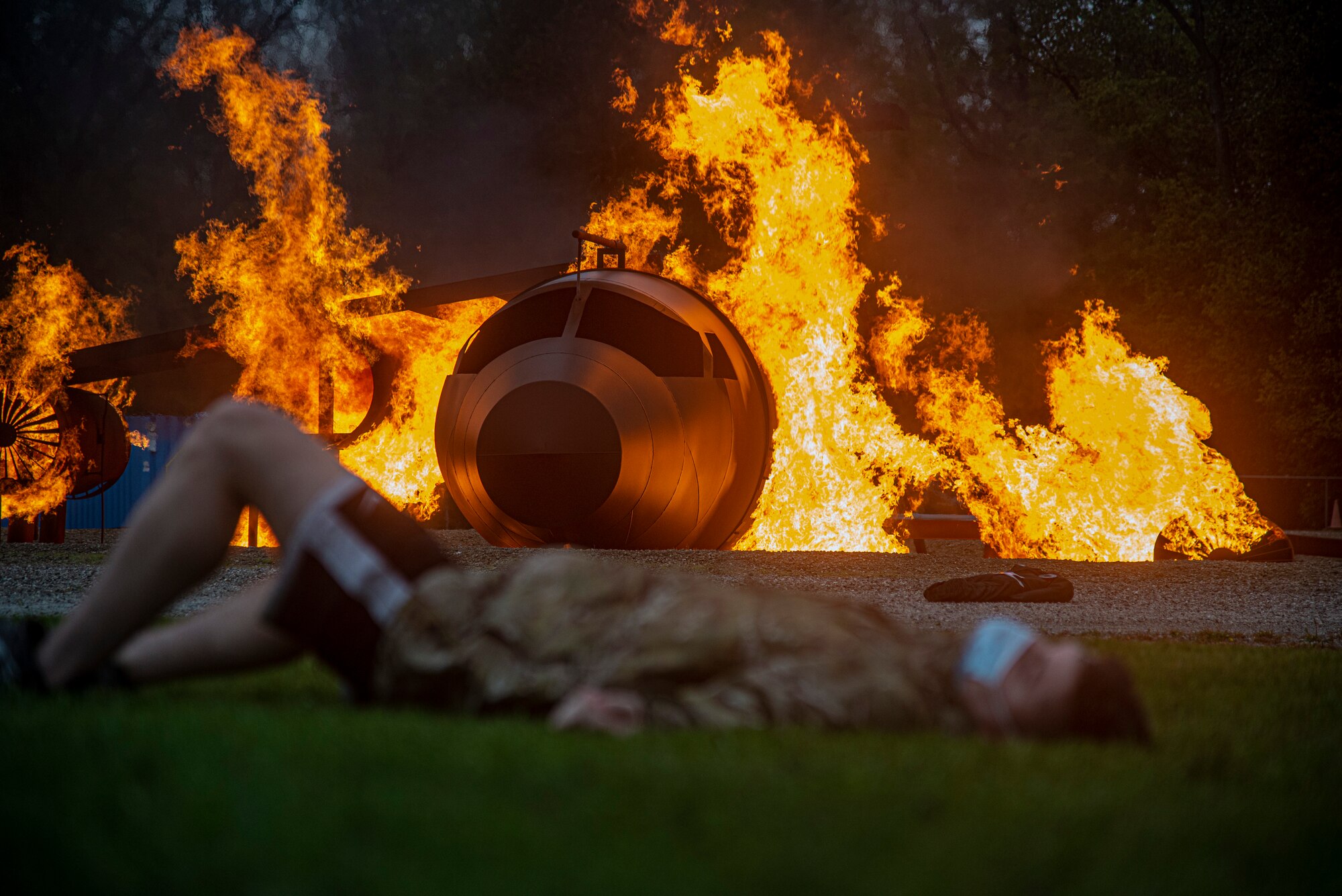 Simulated C-17 aircraft crash as part of an exercise Oct. 7