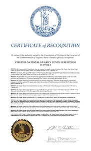 Governor's certificate recognizes VNG, VDF COVID-19 response support