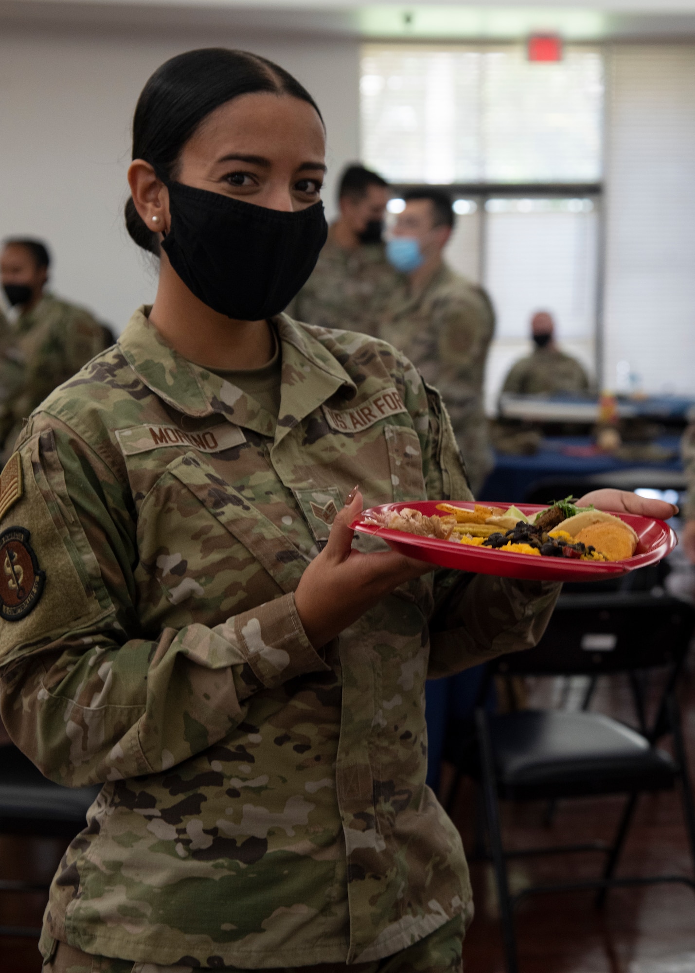 U.S. Air Force Staff Sgt. Christina Moreno, 6th Force Support Squadron First Term Airman Course noncommissioned officer in charge, poses for a photo during a Hispanic Heritage Month celebration at MacDill Air Force Base, Florida, Oct. 14, 2021.