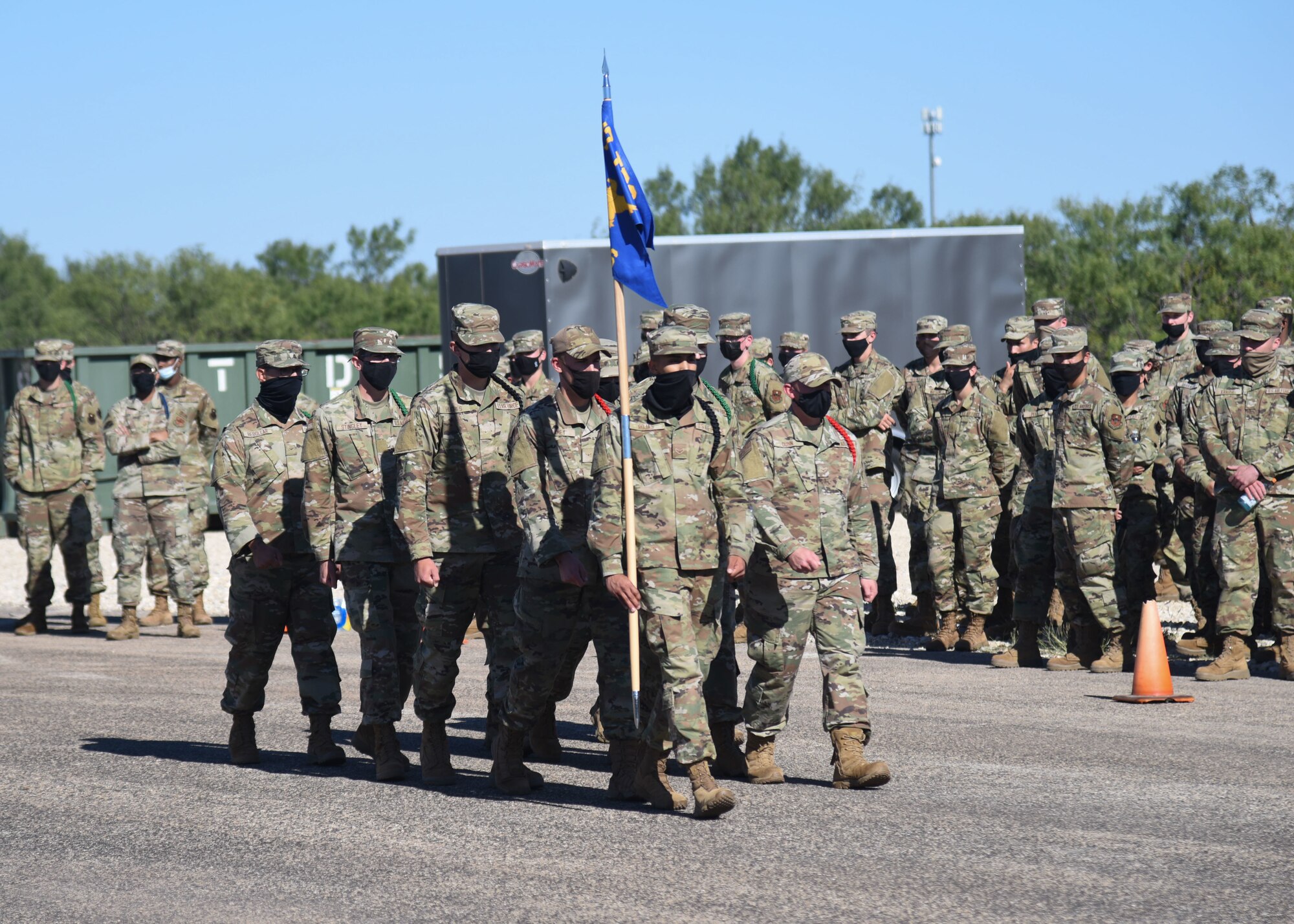 The 312th Training Squadron black ropes march during the 17th Training Group quarterly drill competition.