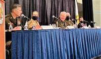 Maj. Gen. Robert Whittle, the deputy commanding general for U.S. Army North, speaks at the Enhancing National Resiliency panel during this year’s Association of the United States Army meeting, October 12, 2021. The panel brought together these federal partners to spark a conversation on how each organization is focused on national resilience through their response efforts to natural disasters and defense support of civil authorities.