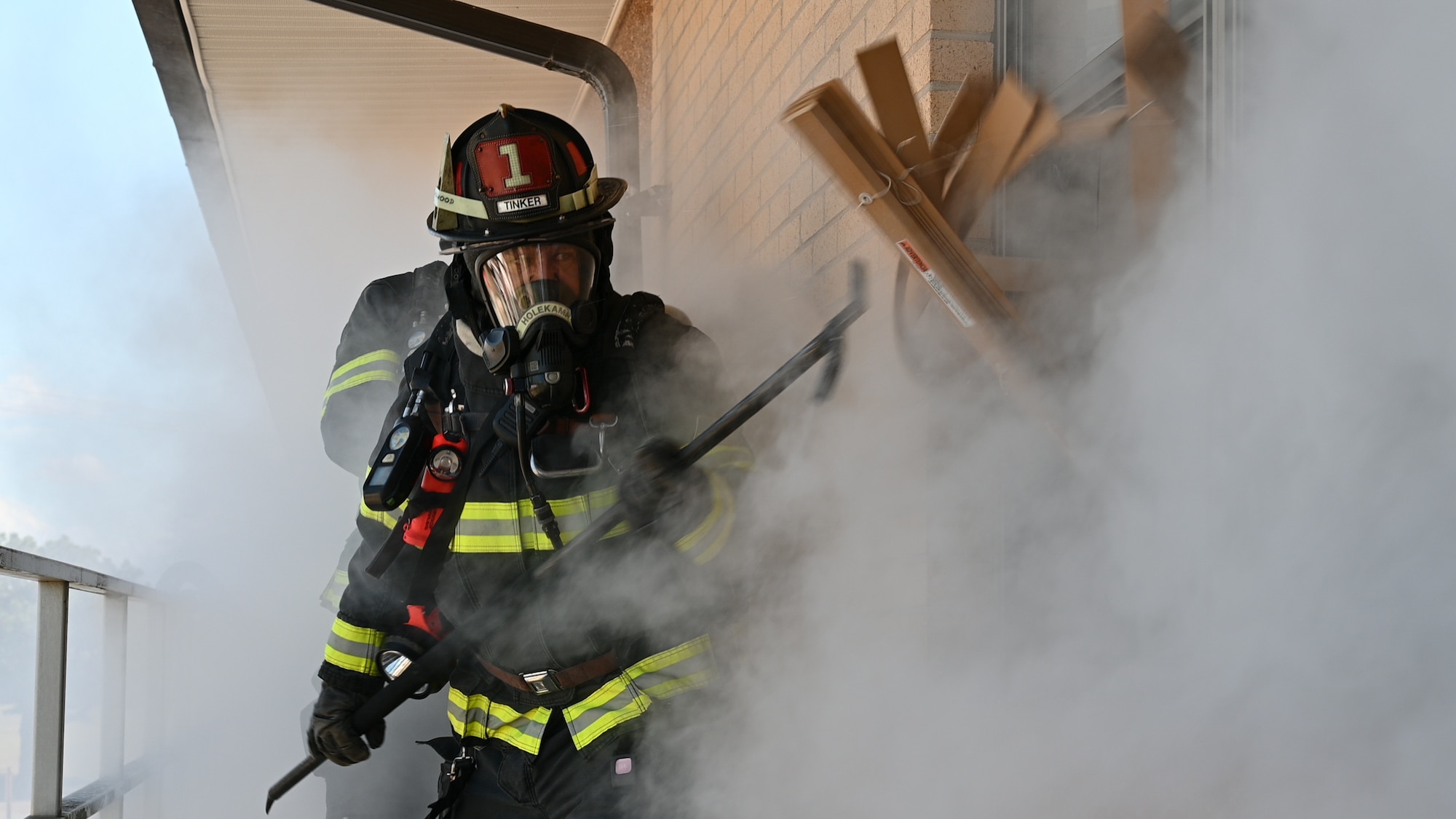 Firefighter in smoky area