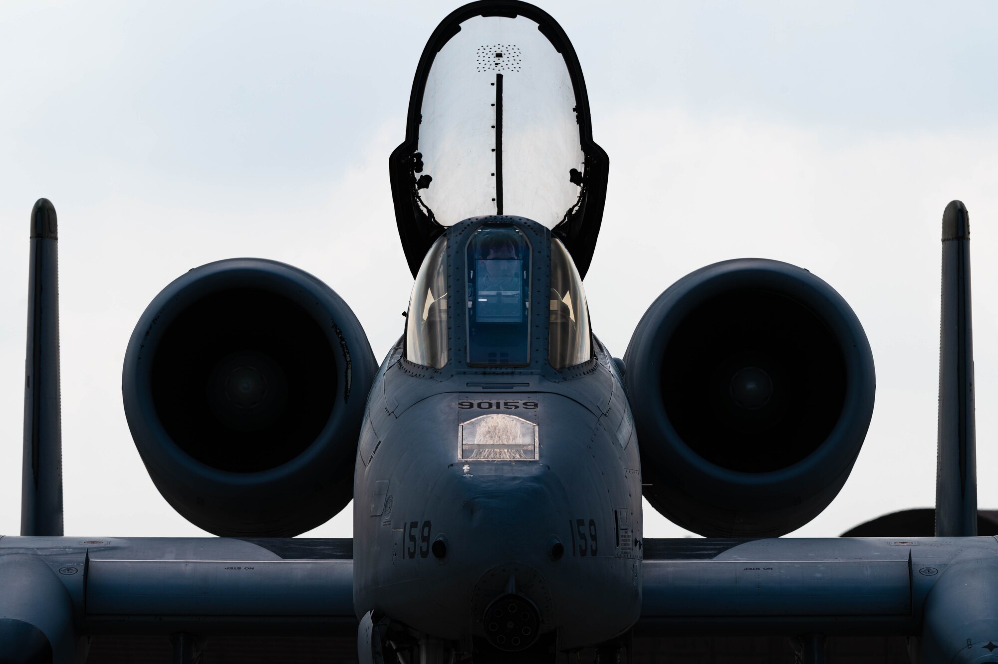 An A-10 Thunderbolt II “Warthog” passes inspection and heads down the runway
